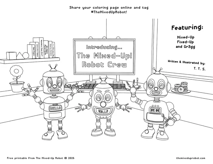 Coloring page featuring Mixed-Up, Fixed-Up, and Gr3gg together